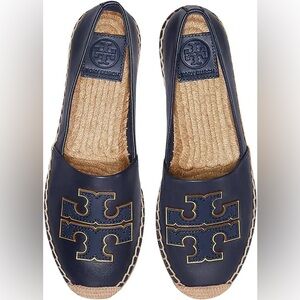Navy Tory Burch Ines Espadrille Leather Flat with gold